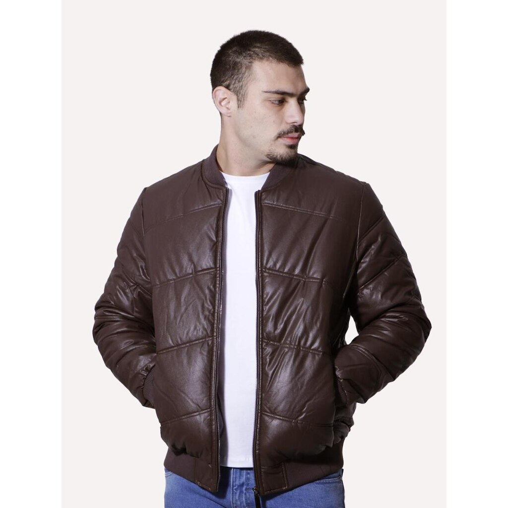 Jaqueta Victory Eagle Masculina PU Leather Bomber Marrom