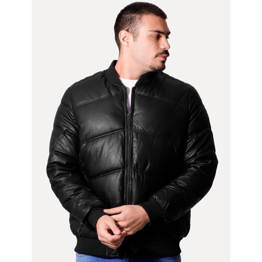 Jaqueta Victory Eagle Masculina PU Leather Bomber Preta