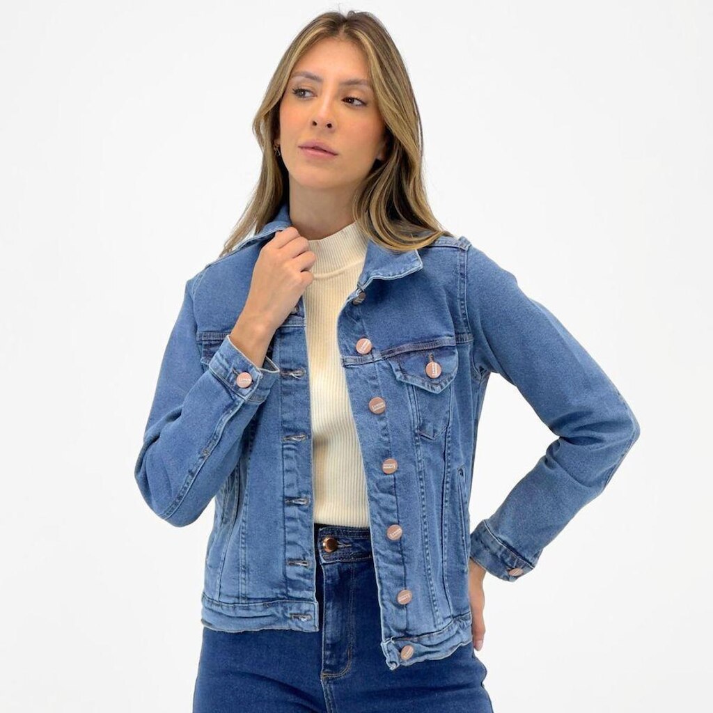 Jaqueta Voox Jeans com Botão Feminina