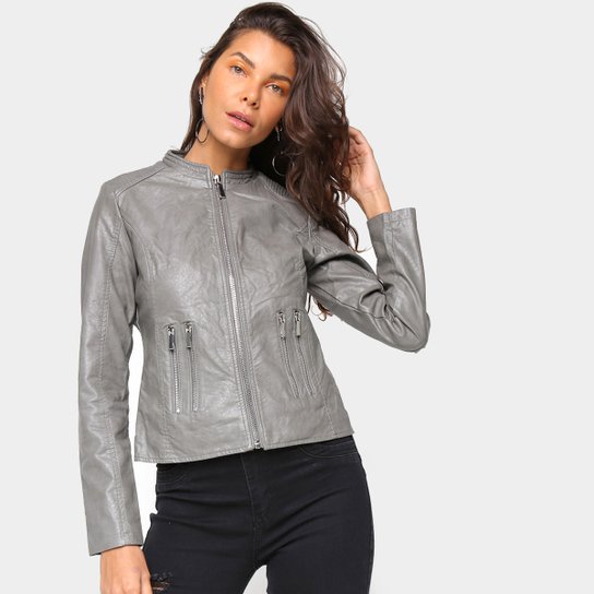 Jaqueta We're The Basic Zíper Duplo Feminina - Chumbo Menor preço em Jaqueta We're The Basic Zíper Duplo Feminina - Chumbo