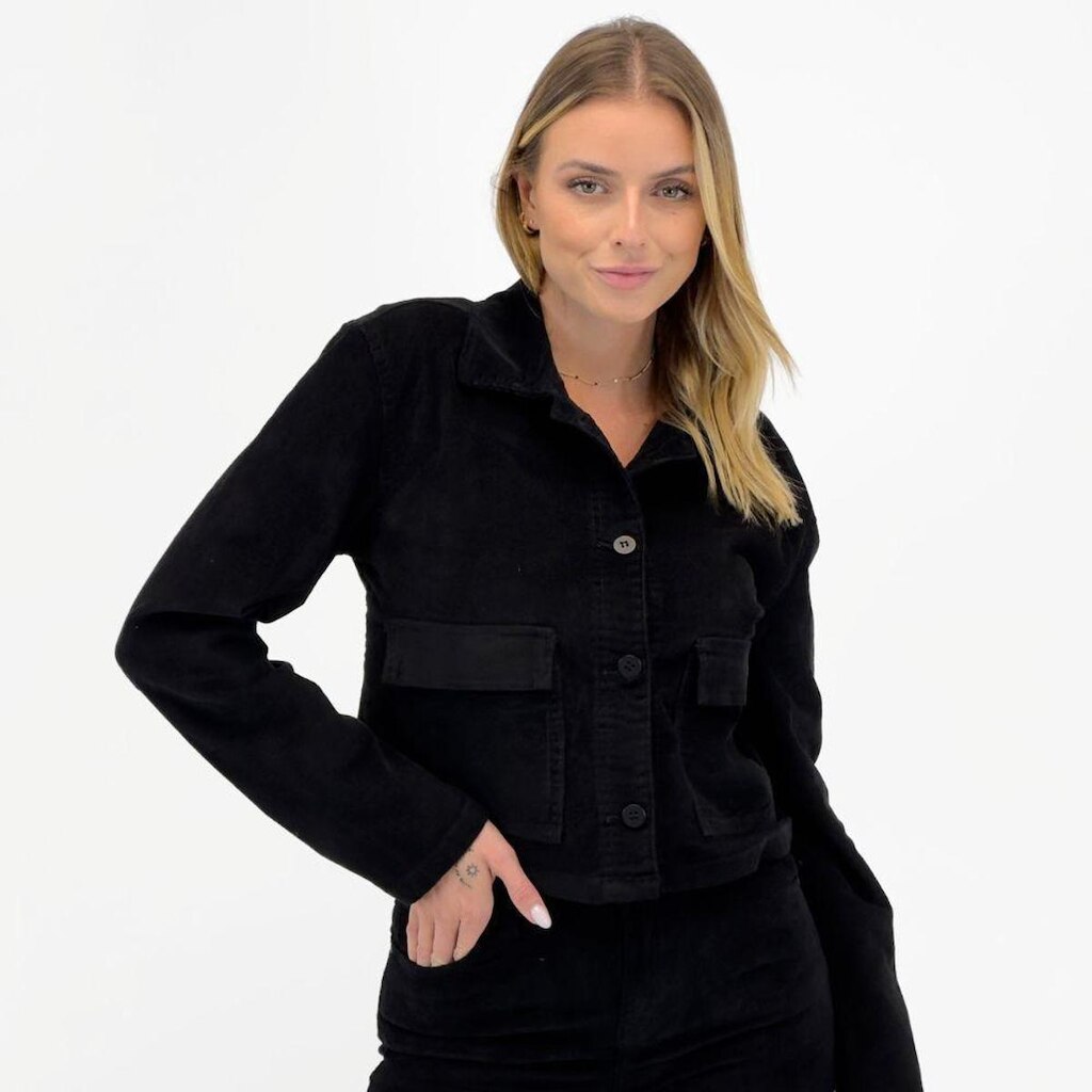 Jaqueta Young Style em Veludo Cotelê Cropped Feminina