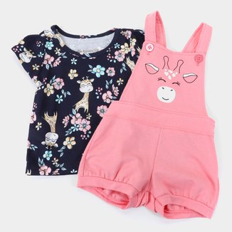 Jardineira Infantil Brandili Girafa Com Blusa Feminina