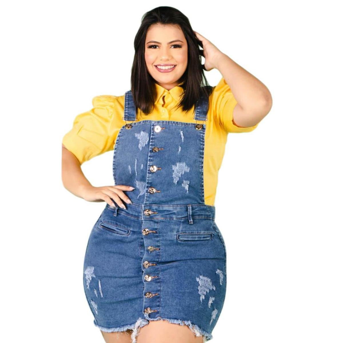 Menor preço em Jardineira Plus Size Feminina Com Botões