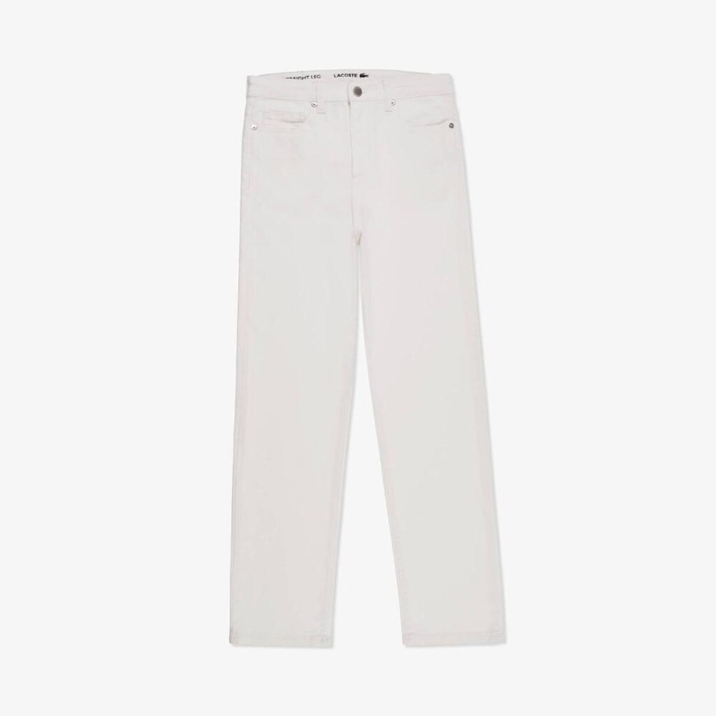 Jeans feminino Lacoste straight fit em algodão com stretch