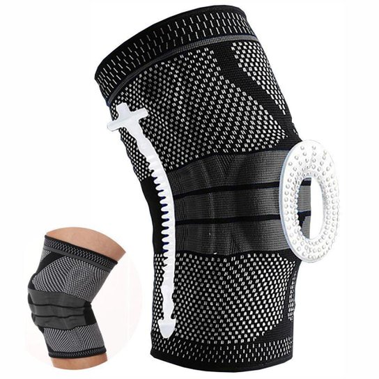 Joelheira Compressão Pad Silicone Aço flexível Estabilidade Cross Vôlei Treinos Ortopédica Futebol - Preto Menor preço em Joelheira Compressão Pad Silicone Aço flexível Estabilidade Cross Vôlei Treinos Ortopédica Futebol - Preto