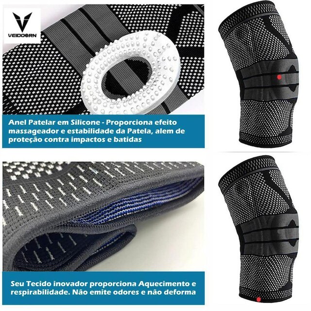 Joelheira Compressão Pad Silicone Aço flexível Estabilidade Cross Vôlei Treinos Ortopédica Futebol