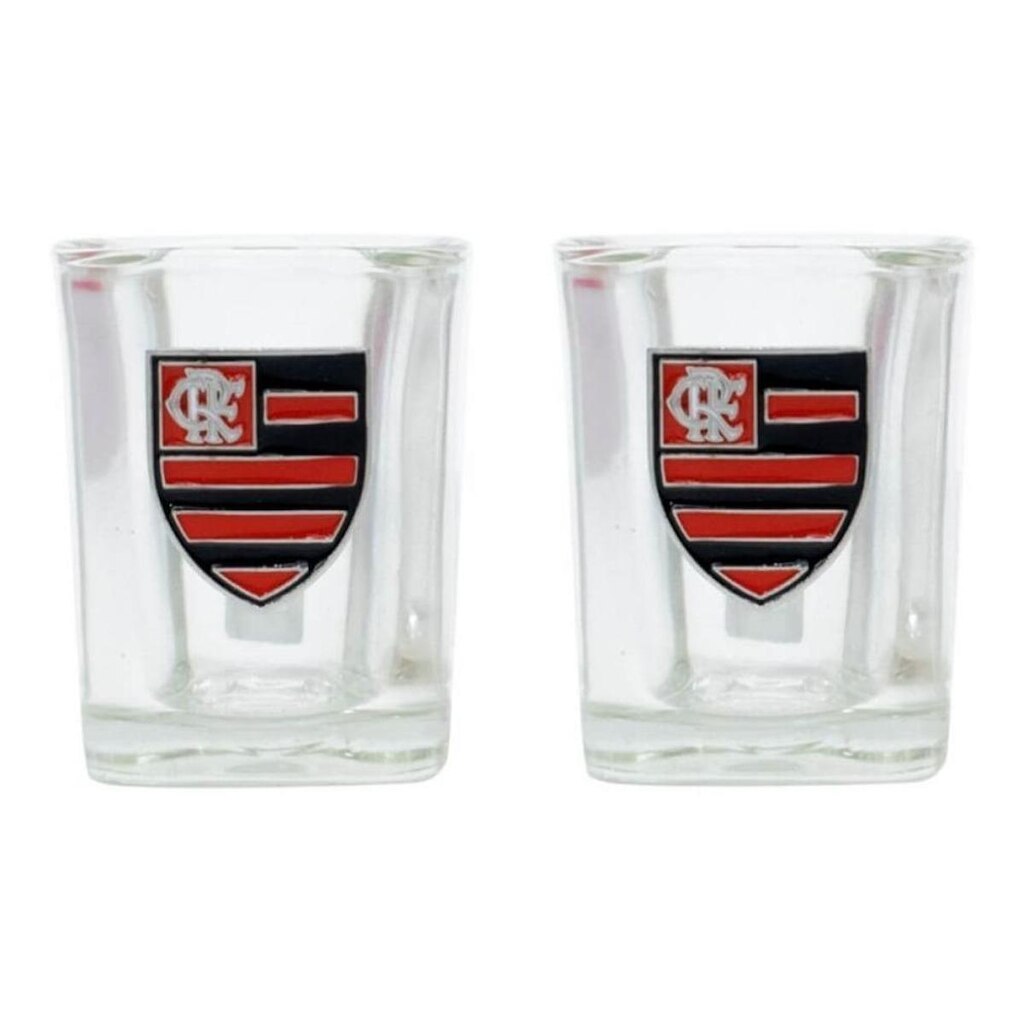 Jogo Com 2 Copos Vidro Shot 70ml Flamengo