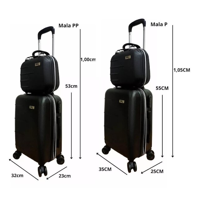 Jogo Conjunto com 2 Malas de bordo e Viagem 1 P E 1 PP + 2 Frasqueiras quilos