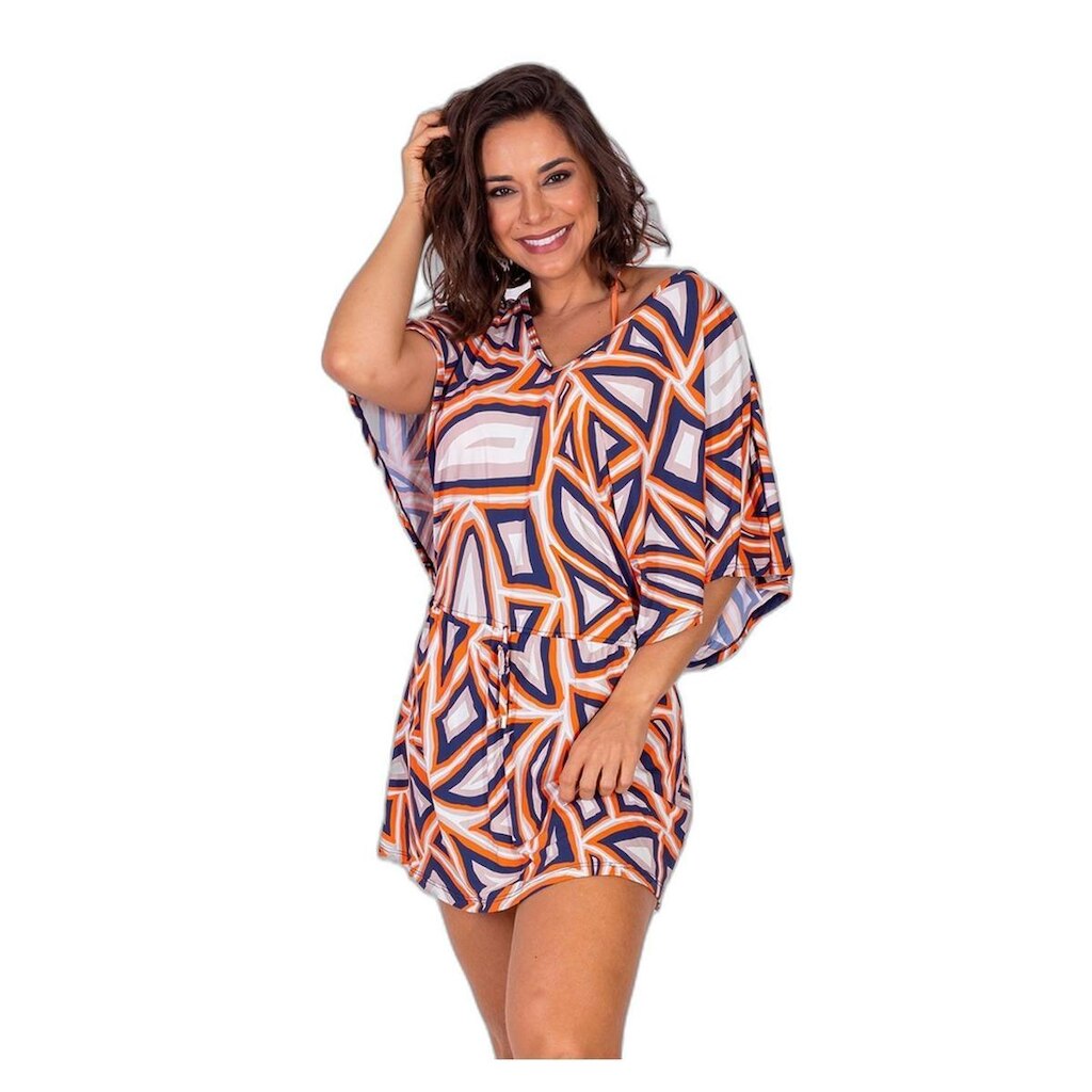 Kaftan Areia Branca Bio Paraty Estampada Geo