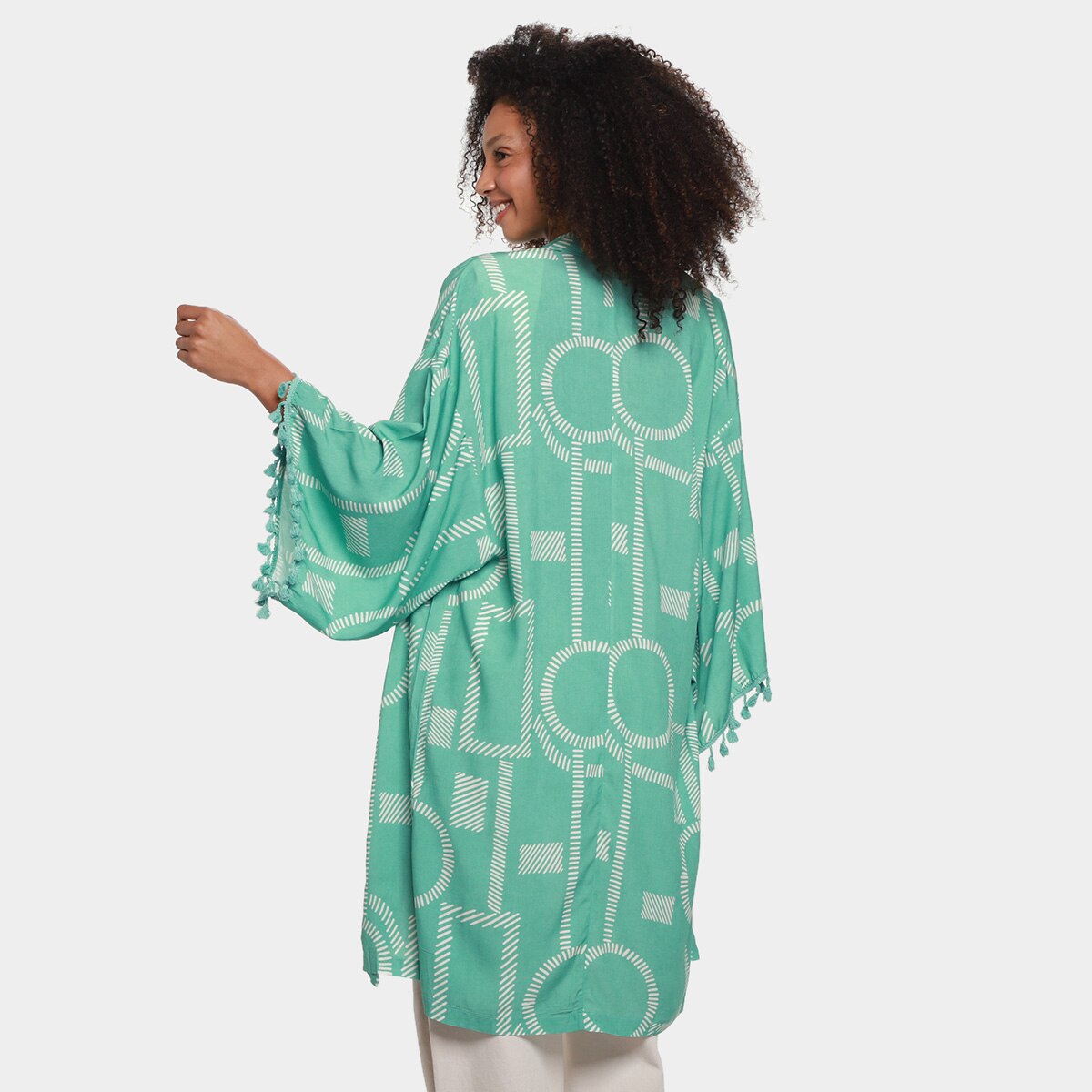Kimono All Is Love Estampa Geométrica C/ Tassel Feminina - 1