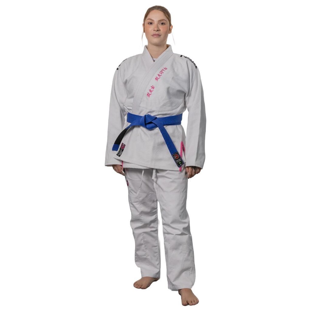 Kimono Jiu Jitsu Naja Hanzo Trançado E Reforçado 450gr Bjj Branco e Rosa