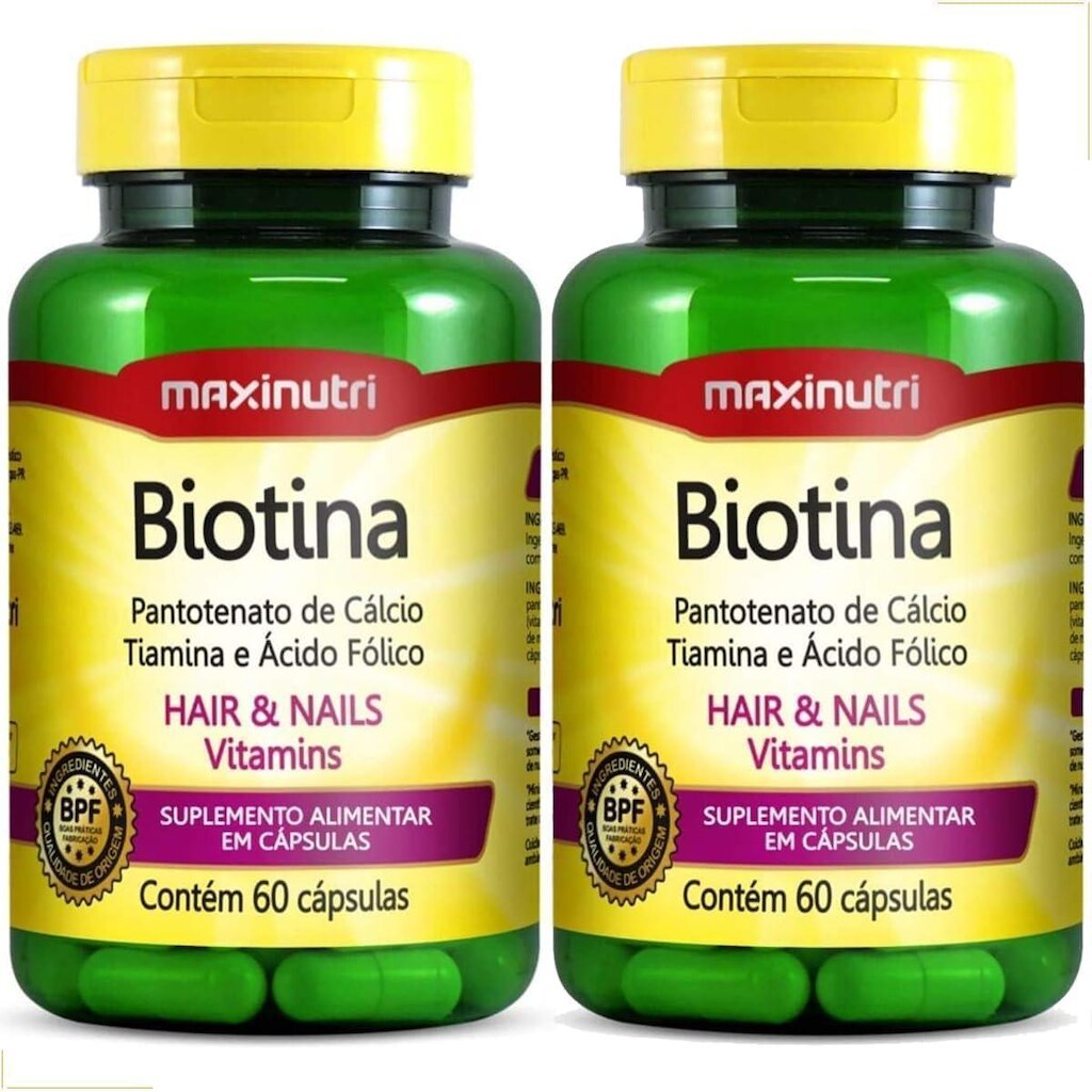 Kit 02 Biotina saúde da pele unhas cabelos 60 caps Maxinutri