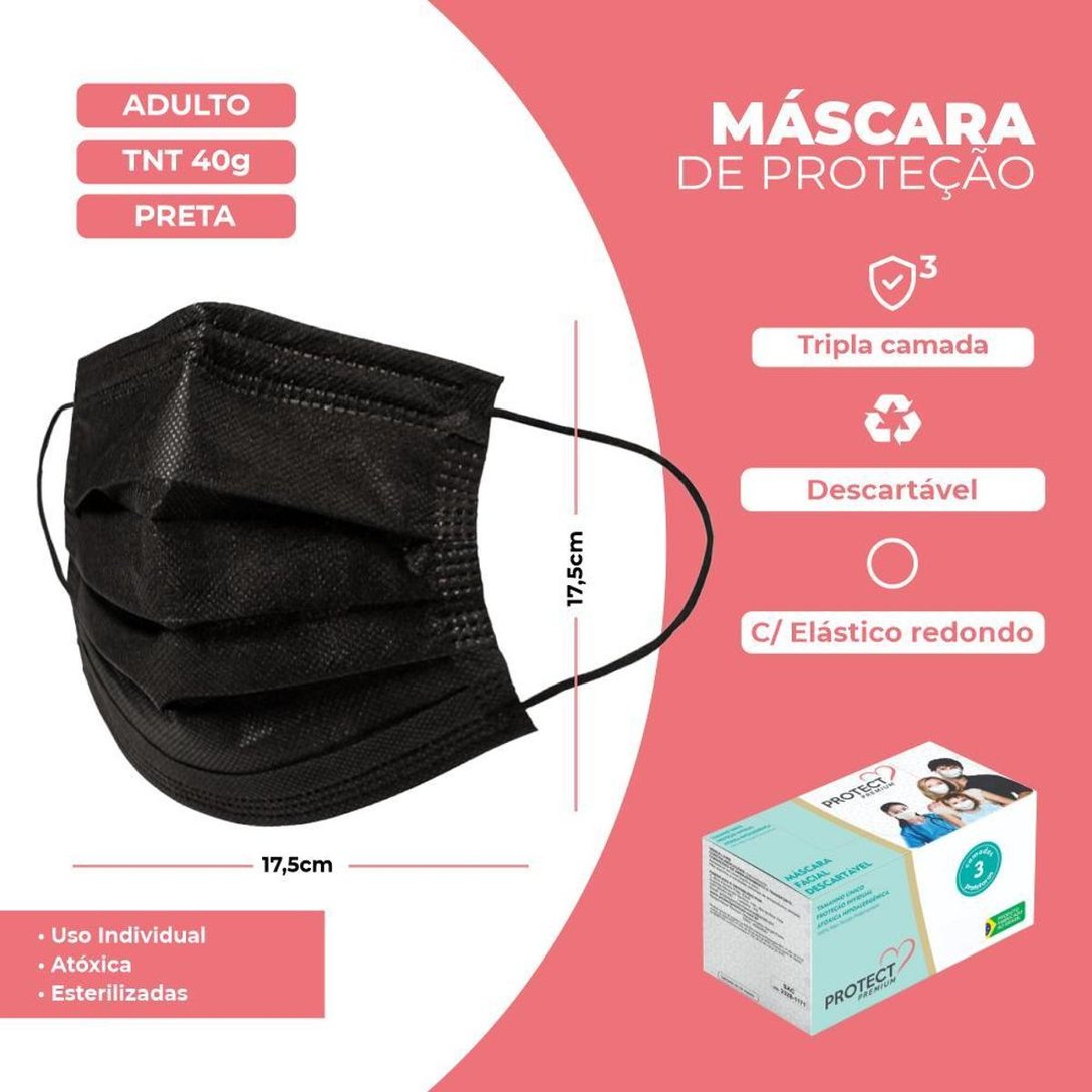 Kit 02 caixas Mascara Descartavel Cirurgica Preta c/50 cada Sortido