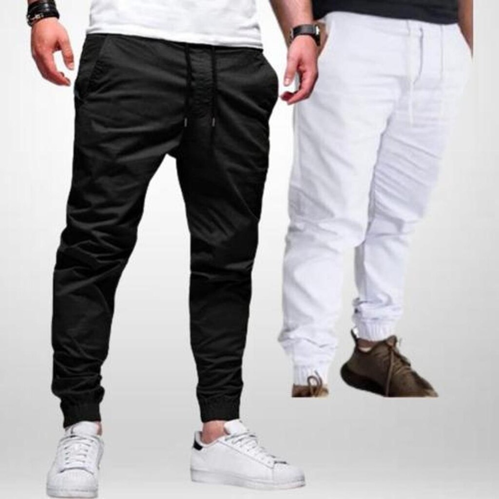 Kit 02 Calças Preto E Branco Jogger Com Punho Elástico Masculina