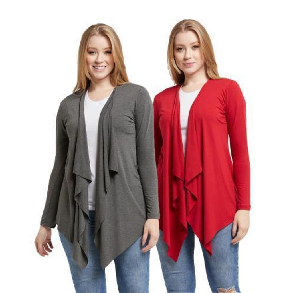 KIT 02 CARDIGANS FEMININO KIMONO COM BICO MANGA LONGA-PRETO-VERMELHO-P