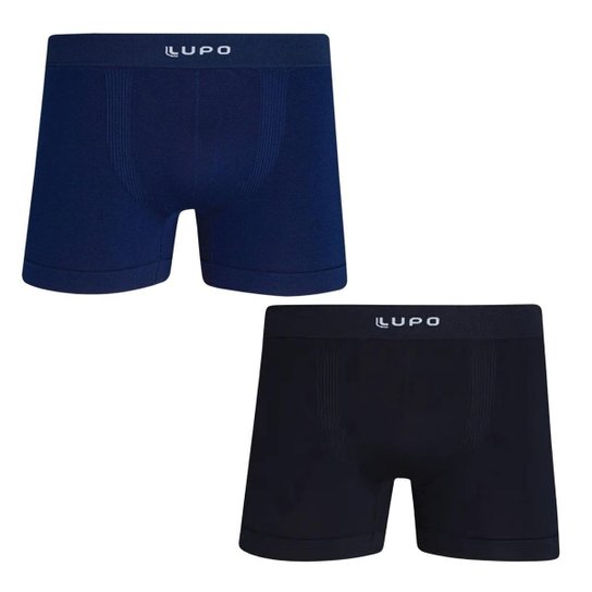 Kit 02 Cuecas Boxer Lupo Microfibra Sem Costura Adulto Box Masculina - Marinho+Preto Menor preço em Kit 02 Cuecas Boxer Lupo Microfibra Sem Costura Adulto Box Masculina - Marinho+Preto