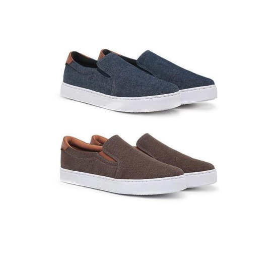 Kit 02 Pares Tênis Slip On Masculino Lona Conforto Dia a Dia - Azul Escuro Menor preço em Kit 02 Pares Tênis Slip On Masculino Lona Conforto Dia a Dia - Azul Escuro