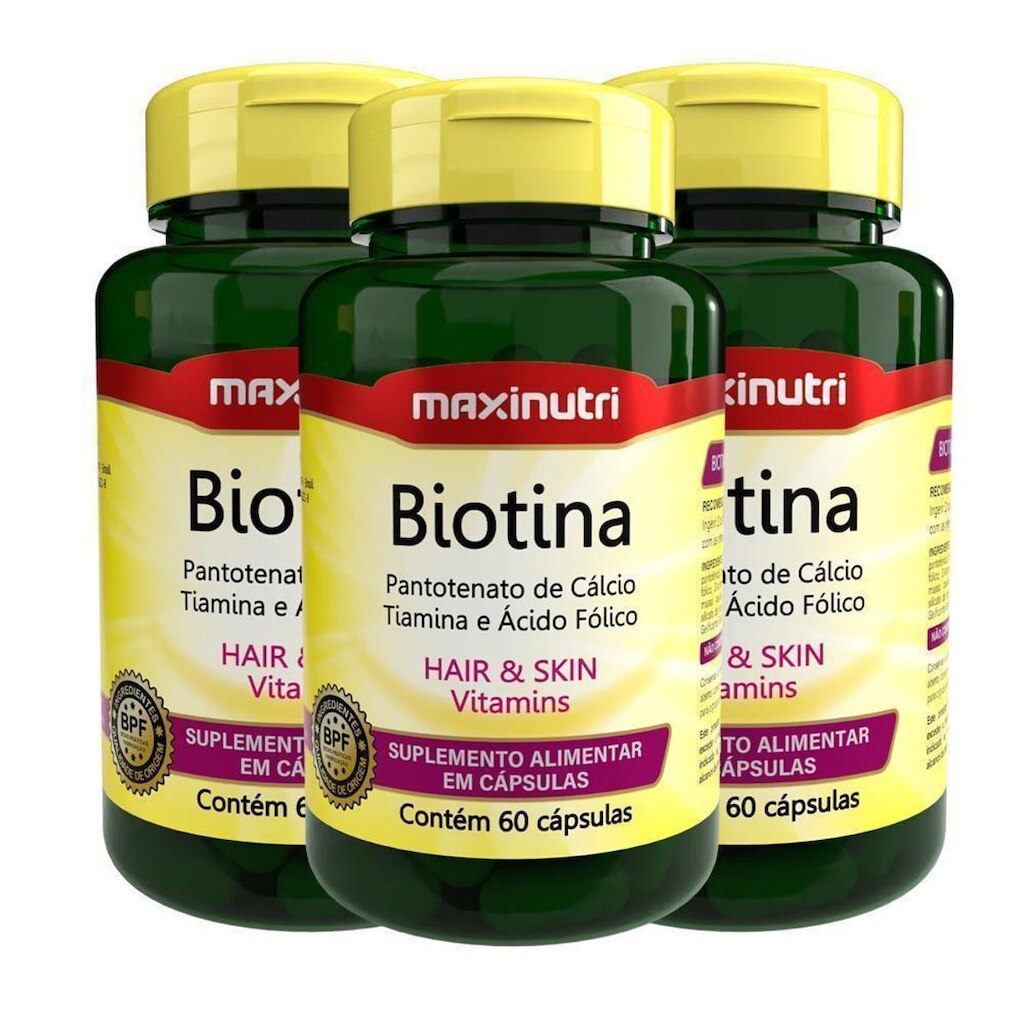 Kit 03 Biotina Cabelo Unhas E Vitaminas+Acido Fólico 60Caps