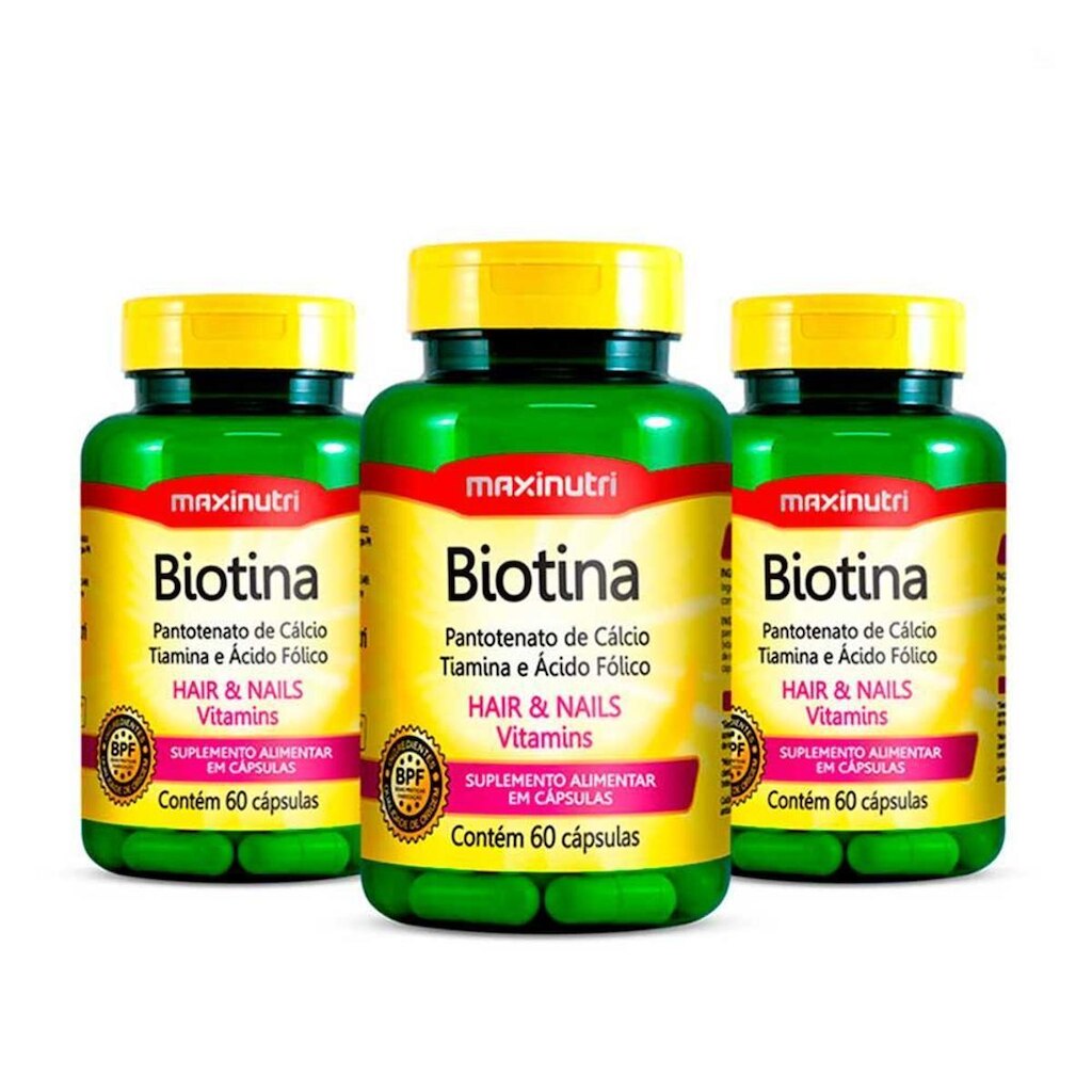 Kit 03 Biotina O Melhor para Cabelo e Unhas 60 Capsulas Maxinutri