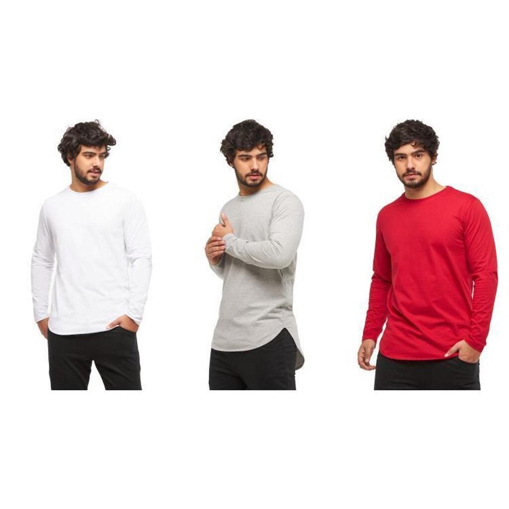 Kit 03 Camisetas Longline Blusa Manga Longa Comprida Oversized Masculina C2