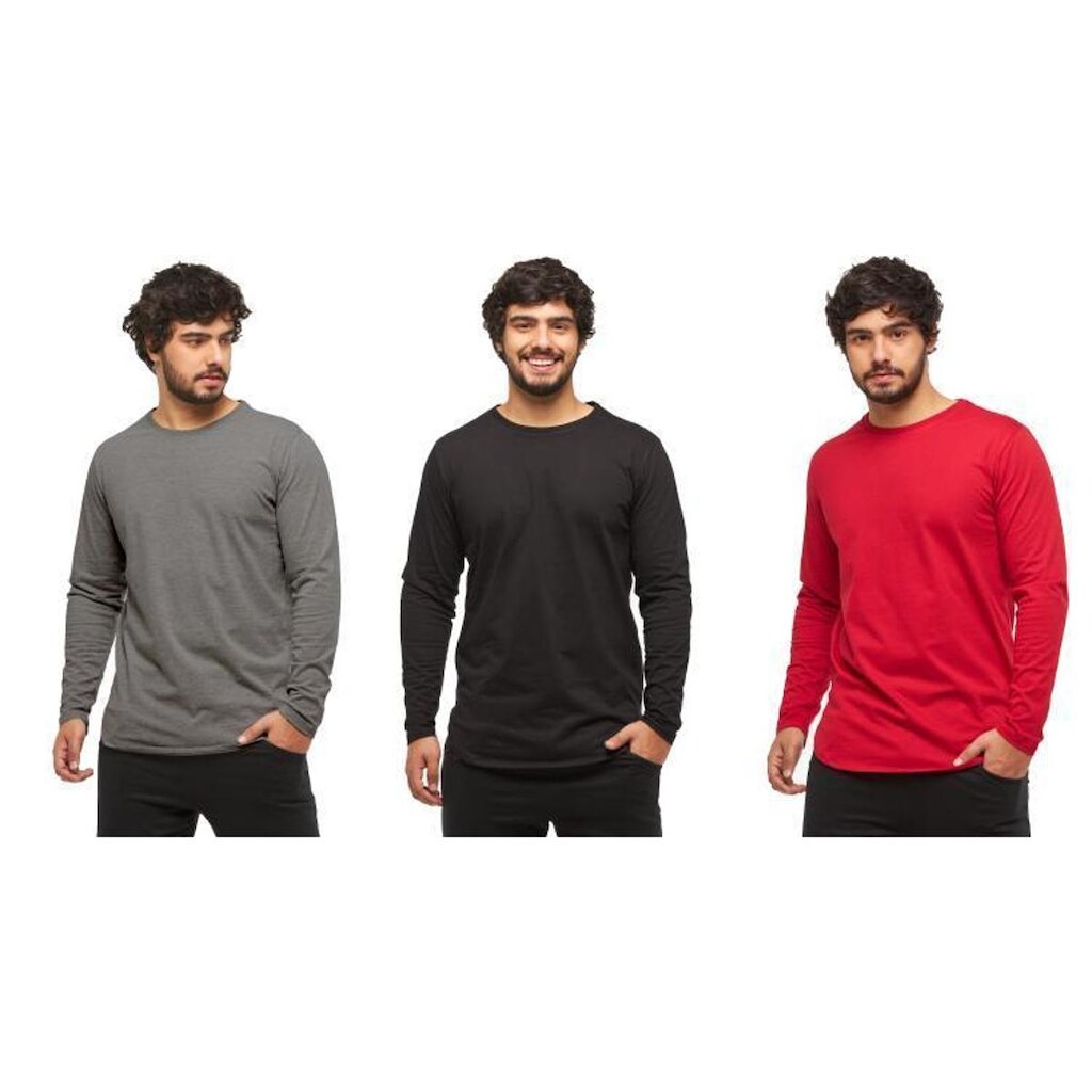 Kit 03 Camisetas Longline Blusa Manga Longa Comprida Oversized Masculina C2
