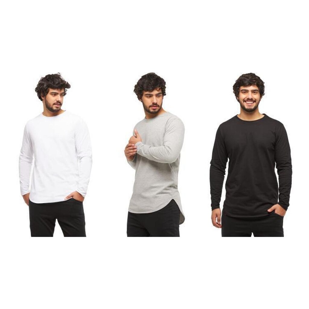Kit 03 Camisetas Longline Blusa Manga Longa Comprida Oversized Masculina C2