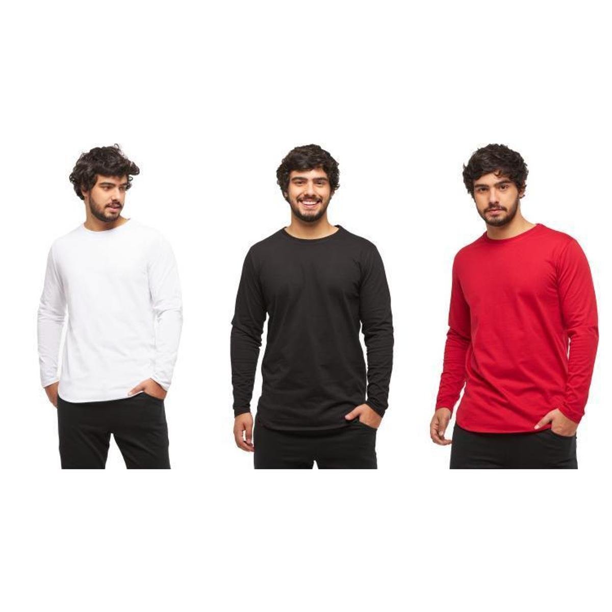 Kit 03 Camisetas Longline Blusa Manga Longa Comprida Oversized Masculina C2 Menor preço em Kit 03 Camisetas Longline Blusa Manga Longa Comprida Oversized Masculina C2