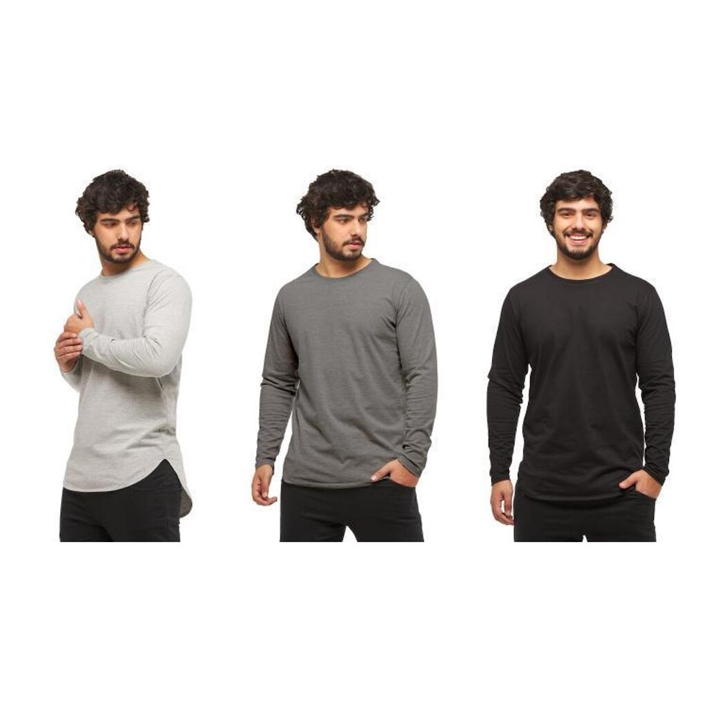 Kit 03 Camisetas Longline Blusa Manga Longa Comprida Oversized Masculina C2