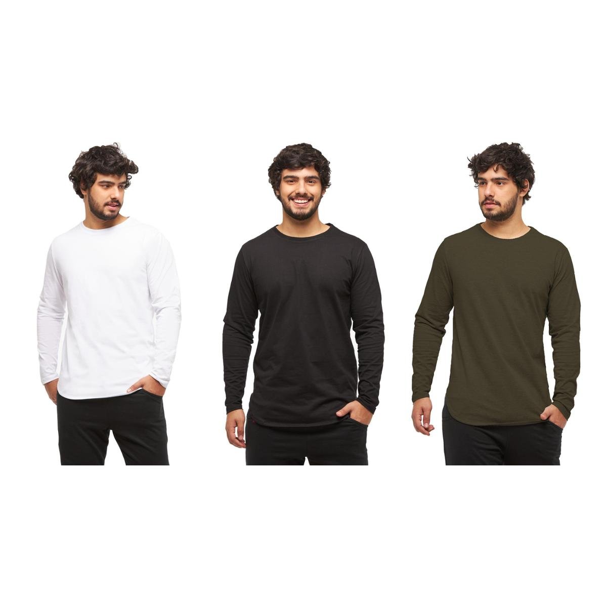 Kit 03 Camisetas Longline Manga Comprida Oversized