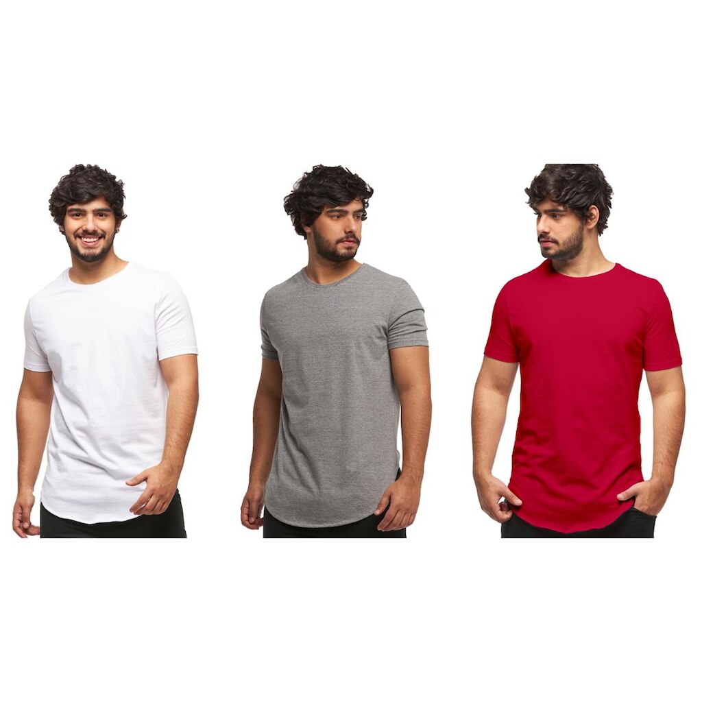 Kit 03 Camisetas Longline Manga Curta Oversized