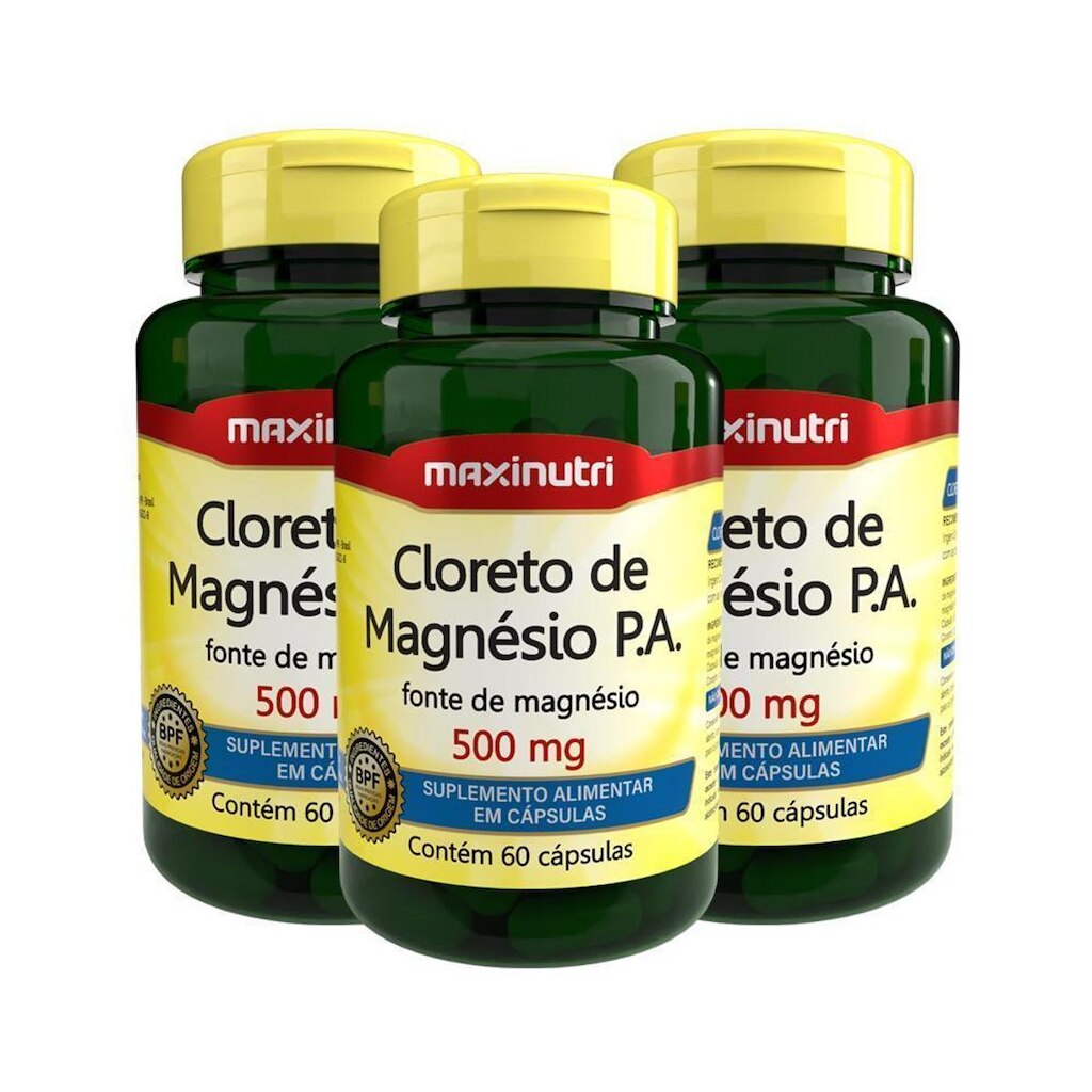 Kit 03 Cloretos de Magnésio PA 500mg Maxinutri 60 Capsulas