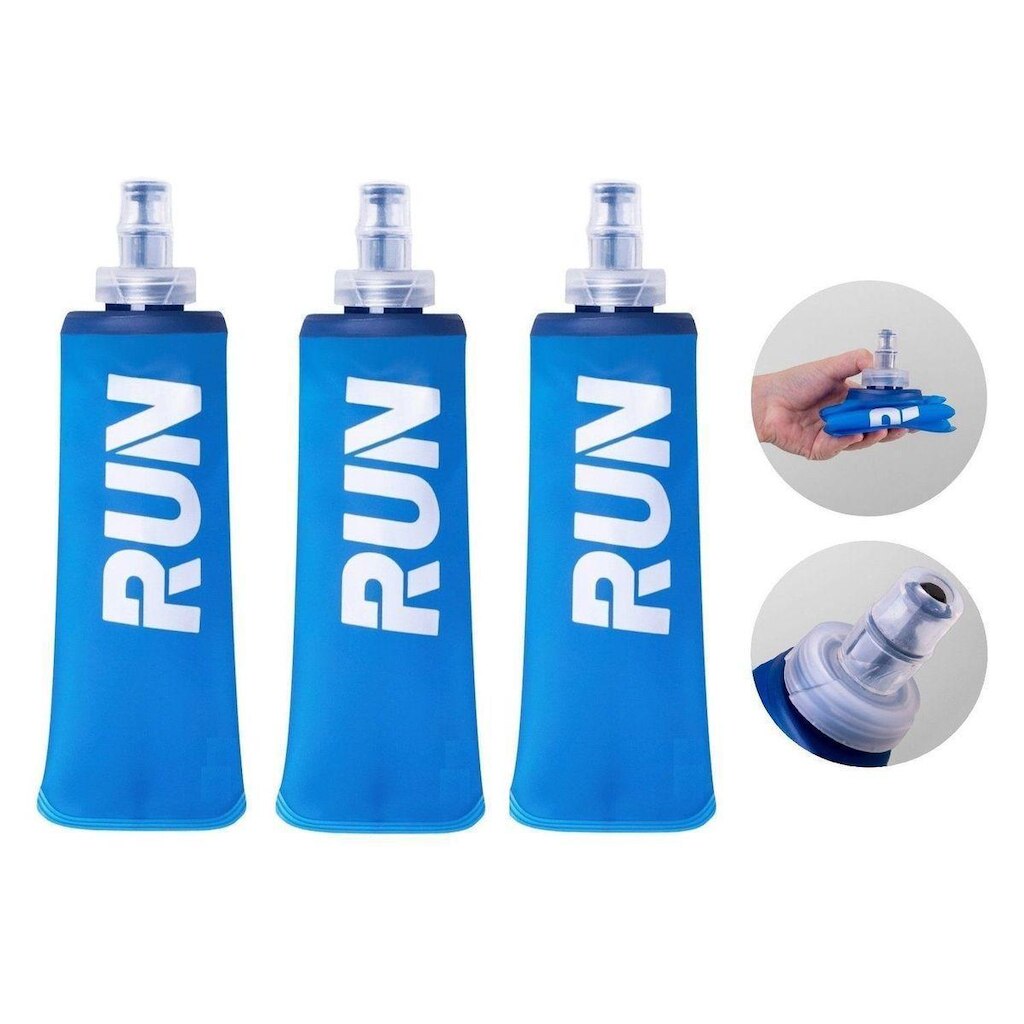 Kit 03 Garrafas Dobráveis Soft Flask Sherpa RUN Boca Pequena - AZUL 250 ML