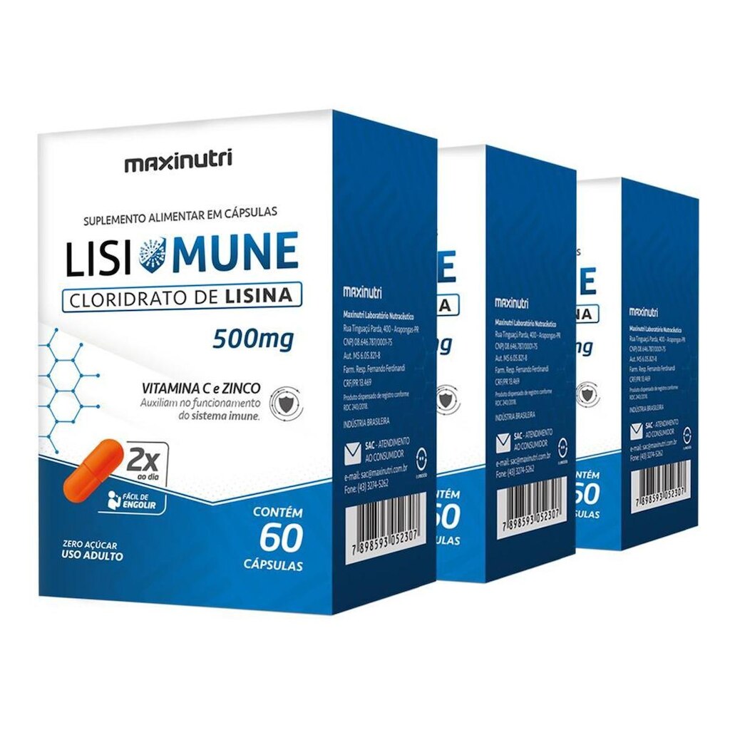 Kit 03 Lisimune Vitamina C Zinco 60 Caps Maxinutri