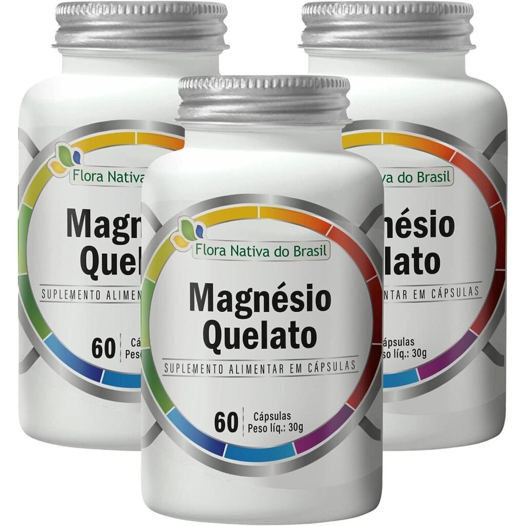Kit 03 Magnésio Quelato 60 Capsulas de 500mg Flora Nativa
