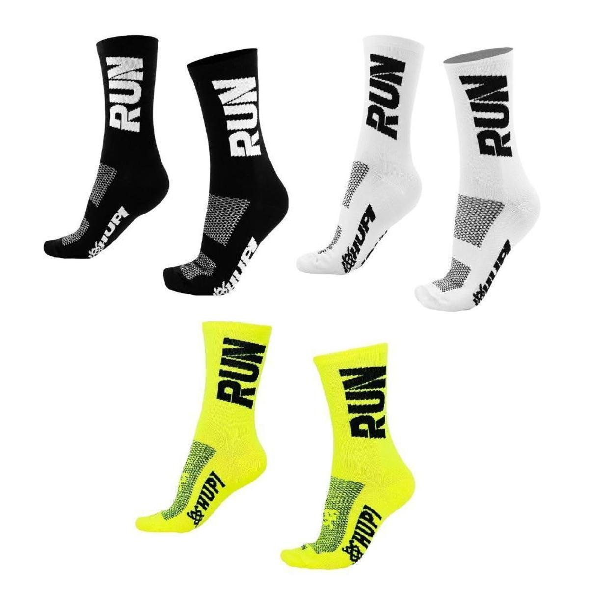 Kit 03 Pares Meia Corrida HUPI Run Preto Branco e Amarelo Menor preço em Kit 03 Pares Meia Corrida HUPI Run Preto Branco e Amarelo