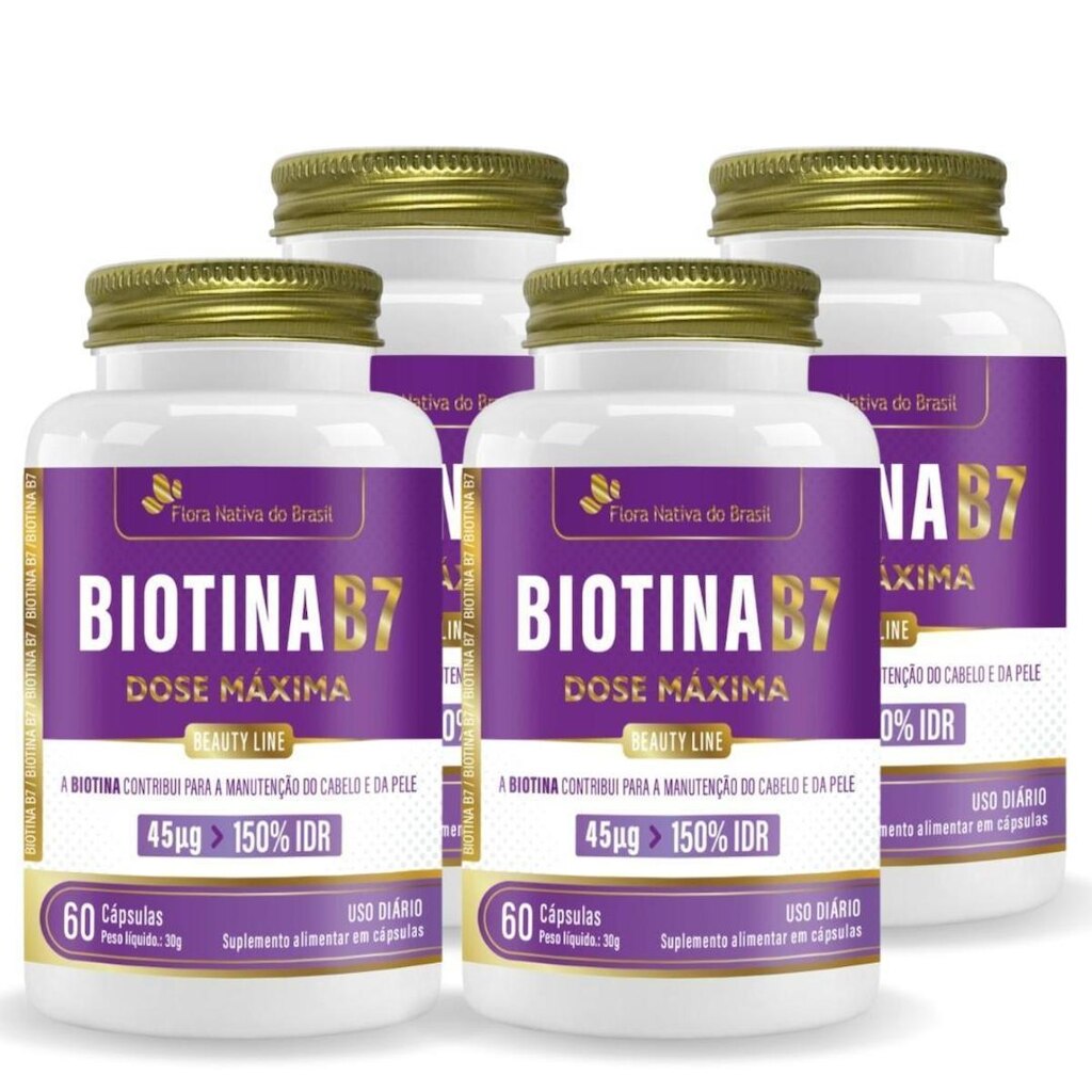 Kit 04 Biotina B7 150% IDR 60 Caps Flora Nativa do Brasil