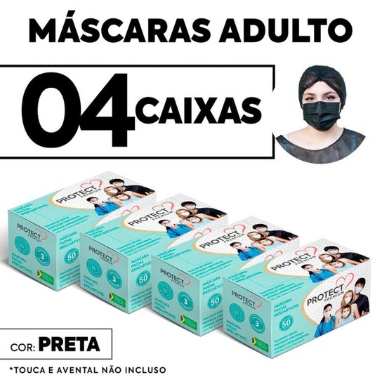 Kit 04 caixas Mascara Descartavel Cirurgica Preta c/50 cada - Sortido Menor preço em Kit 04 caixas Mascara Descartavel Cirurgica Preta c/50 cada - Sortido