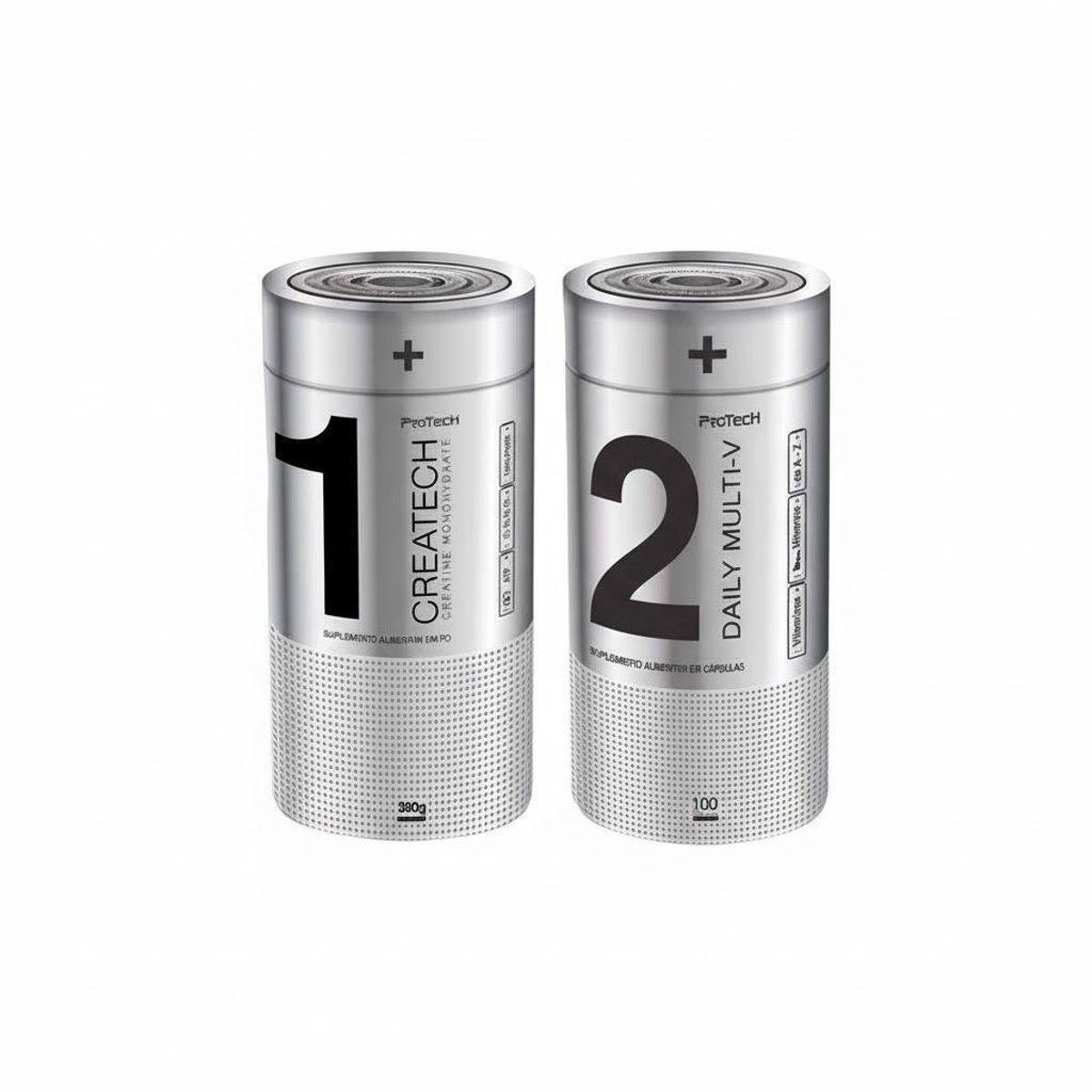 Kit 1 Creatina Monohidratada + 1 Multivitamínico Daily MultiV Protech – Força, Energia e Imunidade