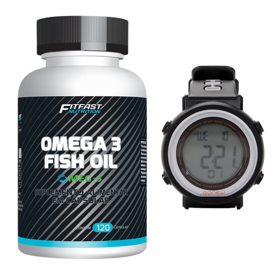 Kit 1 Ômega 3 Fish Oil 120 Caps - FitFast + 1 Monitor Cardíaco Gonew -