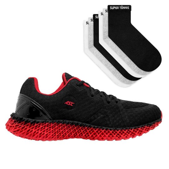 Kit 1 Tenis Asc Ghost 4d Preto E Vermelho E 6 Pares De Meia Cano Medio - Preto+Vermelho Menor preço em Kit 1 Tenis Asc Ghost 4d Preto E Vermelho E 6 Pares De Meia Cano Medio - Preto+Vermelho