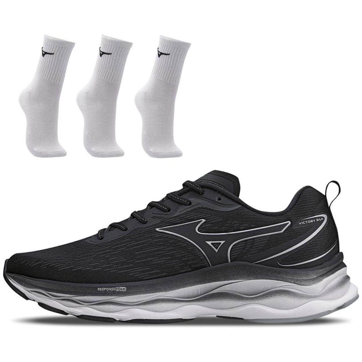 Kit 1 Tênis de Corrida Masculino Mizuno Victory RSP e 3 pares de Meia Cano Médio Menor preço em Kit 1 Tênis de Corrida Masculino Mizuno Victory RSP e 3 pares de Meia Cano Médio