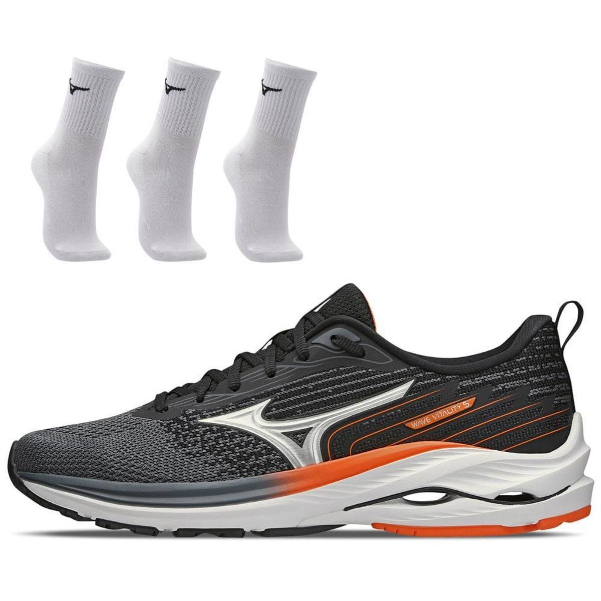 Kit 1 Tênis de Corrida Mizuno Wave Vitality 5 e 3 pares de Meia Cano Médio