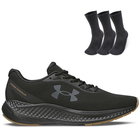 Kit 1 Tênis de Corrida Unissex Under Armour Charged Wing e 1 Pct com 3 pares de Meia cano alto - Preto é ruim? Kit 1 Tênis de Corrida Unissex Under Armour Charged Wing e 1 Pct com 3 pares de Meia cano alto - Preto é boa?