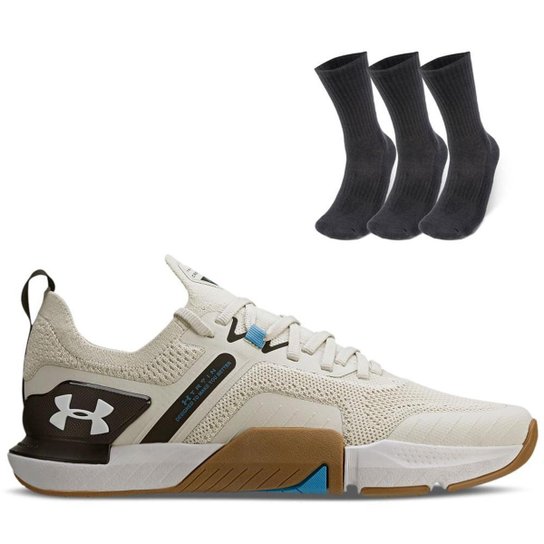 Kit 1 Tênis de Treino Under Armour Tribase Cross SE e 1 Pct com 3 pares de Meia cano alto - Bege Menor preço em Kit 1 Tênis de Treino Under Armour Tribase Cross SE e 1 Pct com 3 pares de Meia cano alto - Bege