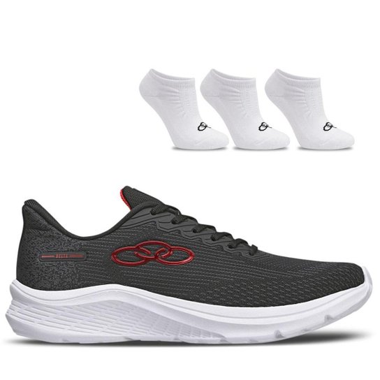 Kit 1 Tênis masculino Olympikus Delta e 1 pct c/ 3 pares de meia Cano Invisível - Preto Menor preço em Kit 1 Tênis masculino Olympikus Delta e 1 pct c/ 3 pares de meia Cano Invisível - Preto