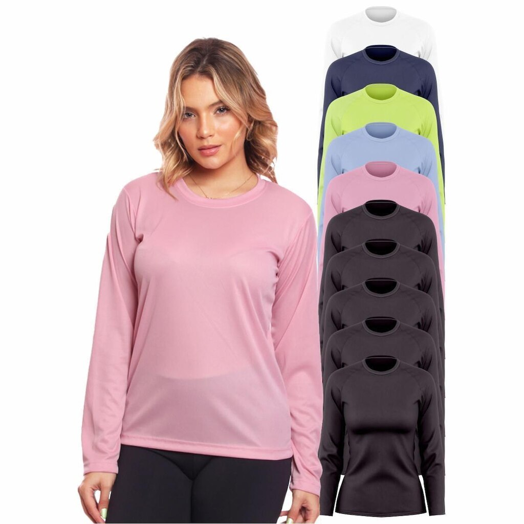 Kit 10 Camisa Feminina Camiseta Térmica Proteção Solar Uv .