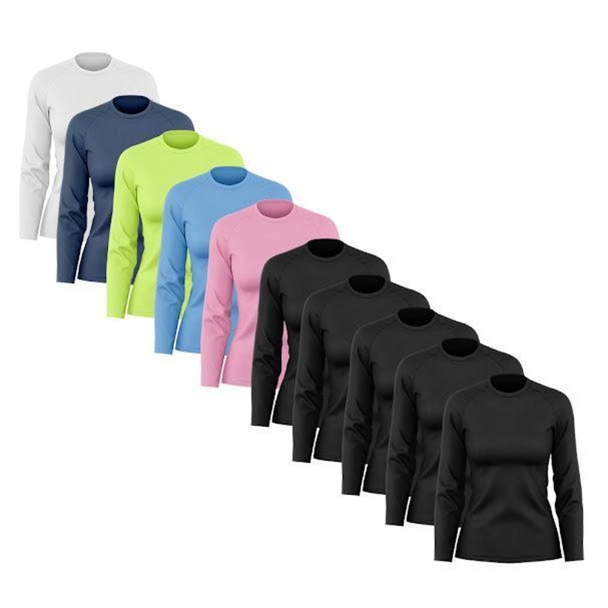 Kit 10 Camisetas Femininas Manga Longa Dry Proteção UV