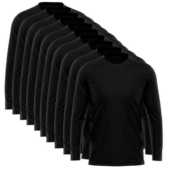 Kit 10 Camisetas Via Basic Manga Longa Dry UV Proteção Solar Masculina - Preto Menor preço em Kit 10 Camisetas Via Basic Manga Longa Dry UV Proteção Solar Masculina - Preto
