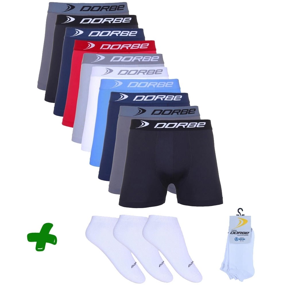 Kit 10 Cuecas Boxer Dorbe + 3 Pares de Meia Soquete