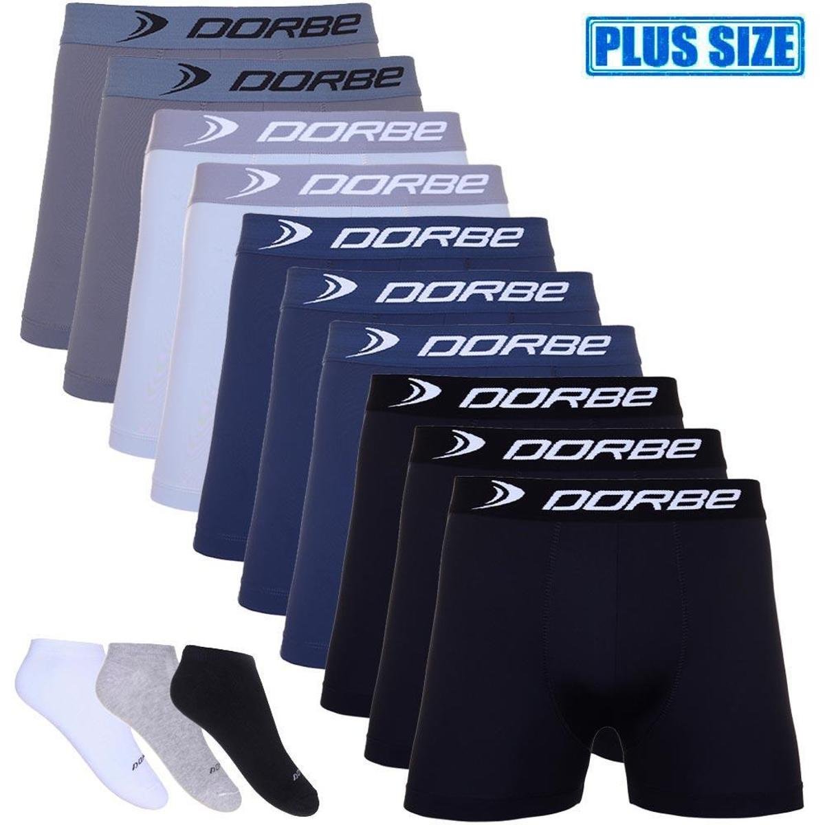 Kit 10 Cuecas Boxer Dorbe Microfibra Plus Size + 3 Pares Meia Cano Baixo